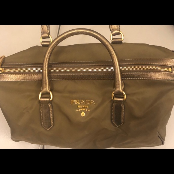 Prada Handbags - Prada  nylon Tessuto  Boston bag in gold